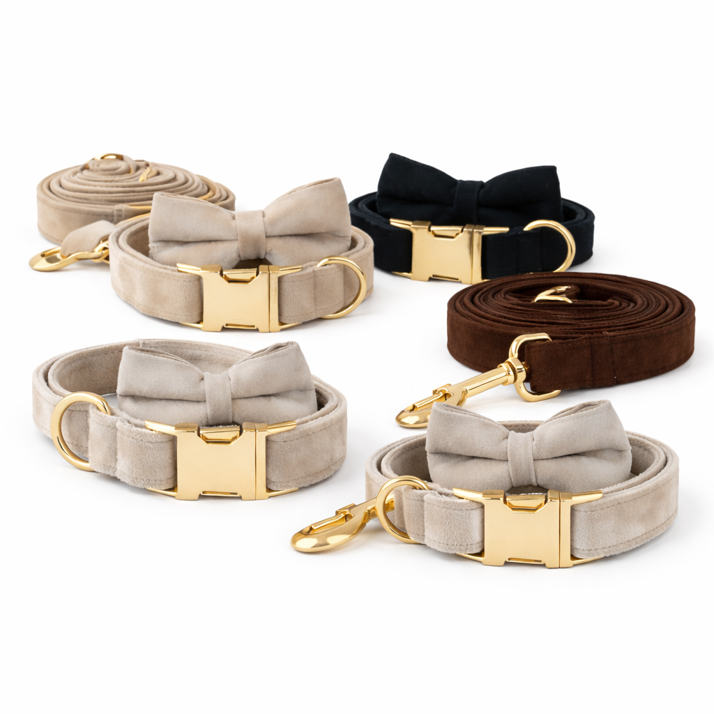 Velour Bow Collar & Leash Set