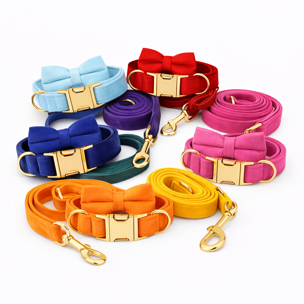 Velvet Bow Collar & Leash Set