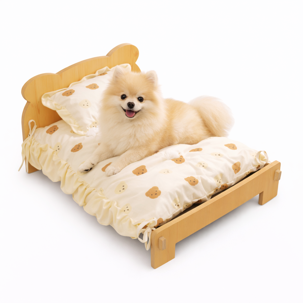 Wood Frame Pet Bed with Cotton Bedding - Image 7