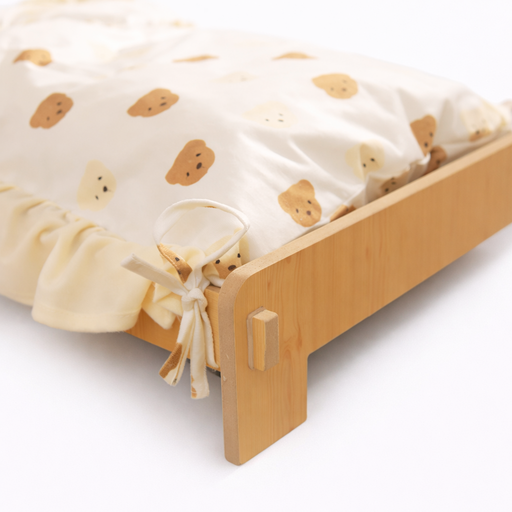 Wood Frame Pet Bed with Cotton Bedding - Image 5