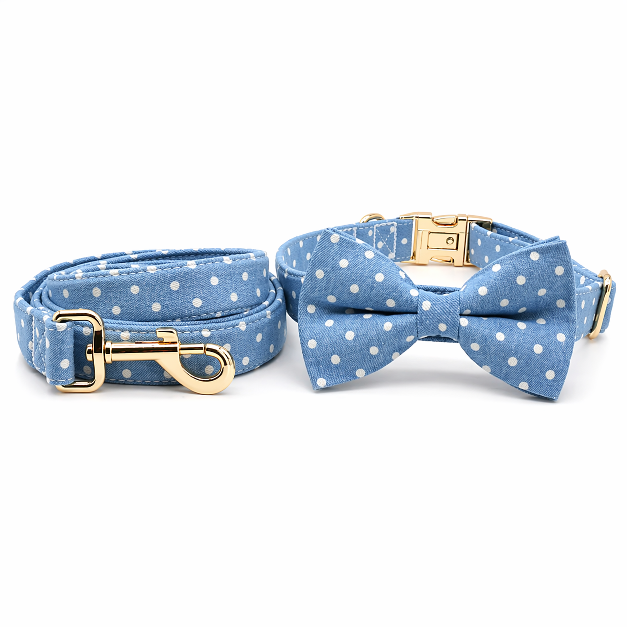 Blue Dot Bow Collar & Leash Set